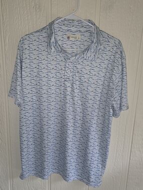 Men's Light Blue Polo with Navy Fish Print by Laguna Swim, Size Large
